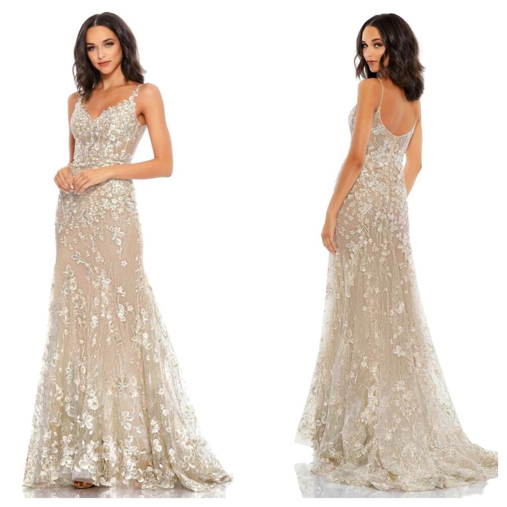 Mac Duggal 67492 Floral Embroidered Corset Bodice Gown Size 8 Nwt